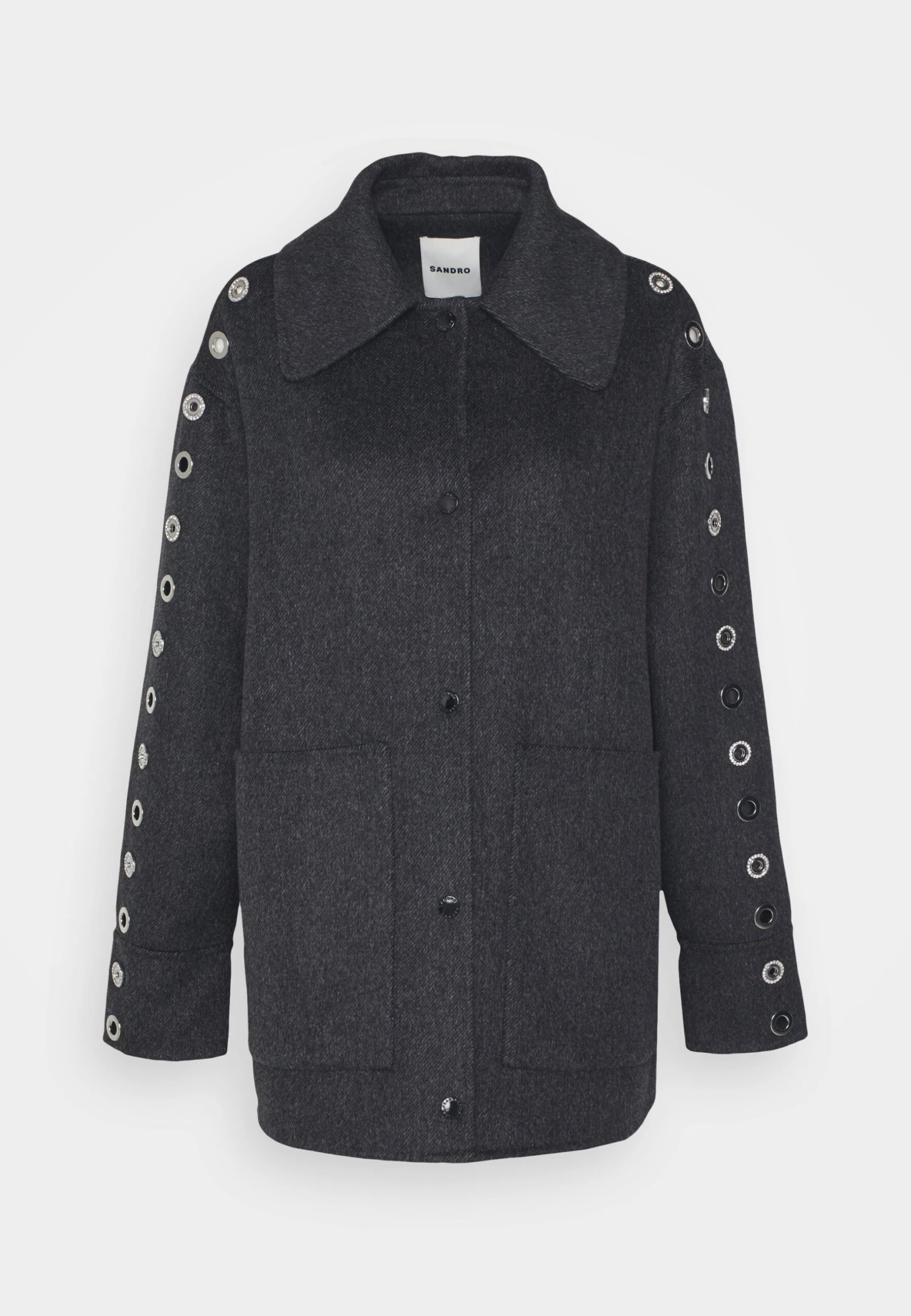 Sandro Oversize Double Face Coat With Eyelet - Halflange Jas - Gris Foncé 6 Sandro Oversize Double Face Coat With Eyelet - Halflange Jas - Gris Foncé - Afbeelding 6