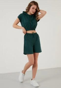 LELA Two Piece Set - Regular Fit - Shorts - Dark Green Melange -Dameskledingwinkel 139bc29e439347ffaf3b3875fbfdc217