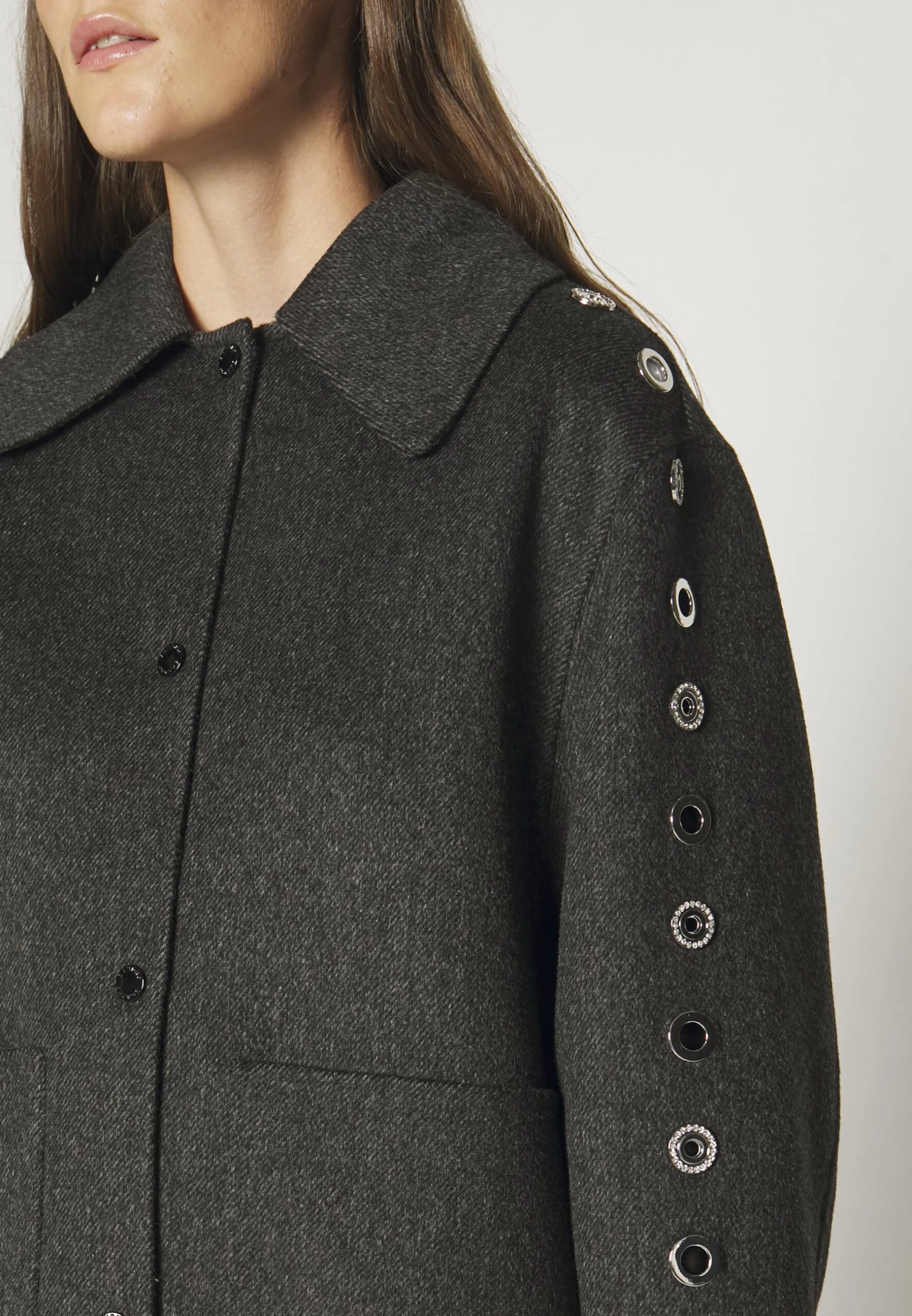 Sandro Oversize Double Face Coat With Eyelet - Halflange Jas - Gris Foncé 7 Sandro Oversize Double Face Coat With Eyelet - Halflange Jas - Gris Foncé - Afbeelding 7