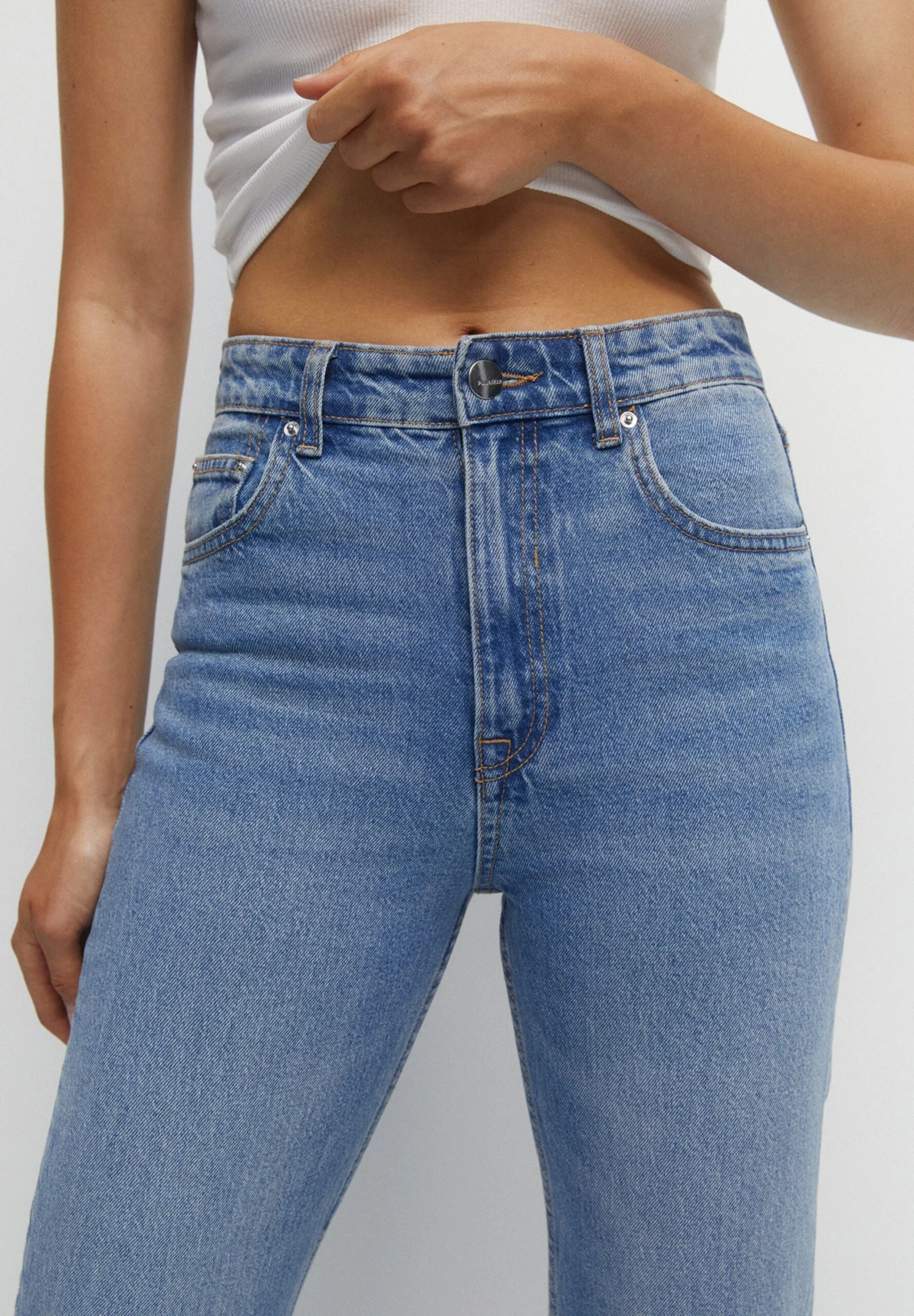 PULL & BEAR High Waist - Straight Leg Jeans - Stone Blue Denim 5 PULL & BEAR High Waist - Straight Leg Jeans - Stone Blue Denim - Afbeelding 5