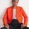 Boss Slim-Fit Cropped Jacket With Collarless Styling - Blazer - Bright Orange