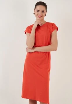 LELA Short Sleeve Midi - Jurk - Brick Red -Dameskledingwinkel a104e0761a2f48eab030ed8cc7355f59