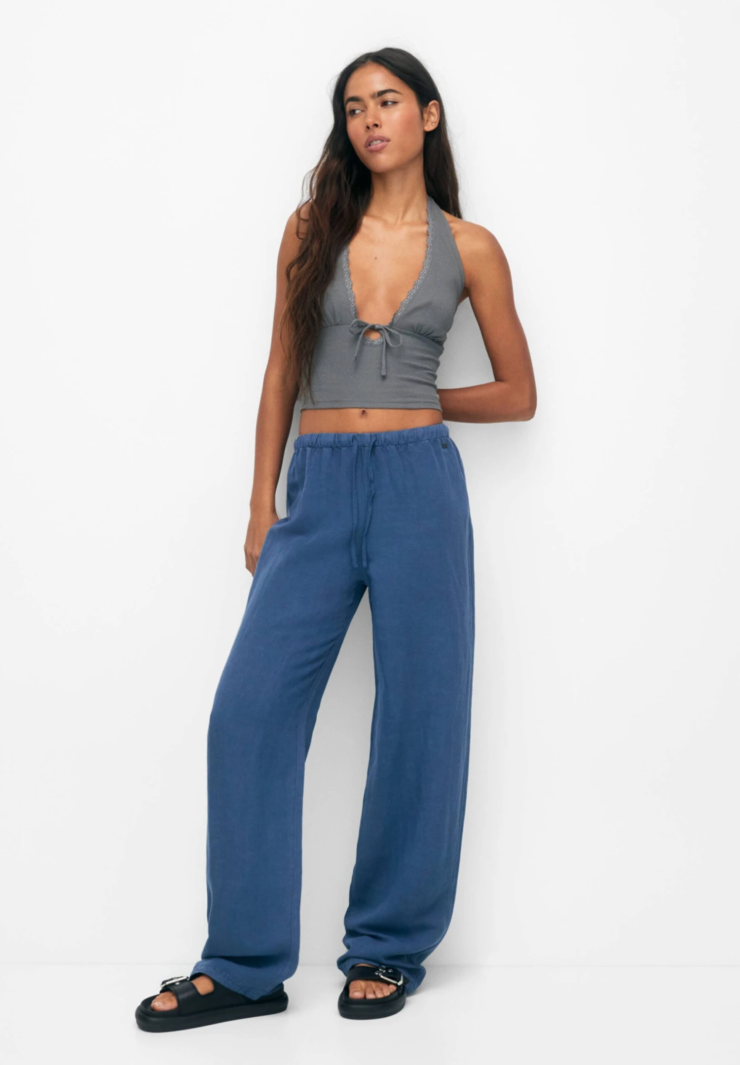 PULL & BEAR Flowing Faded - Broek - Blue 1 PULL & BEAR Flowing Faded - Broek - Blue
