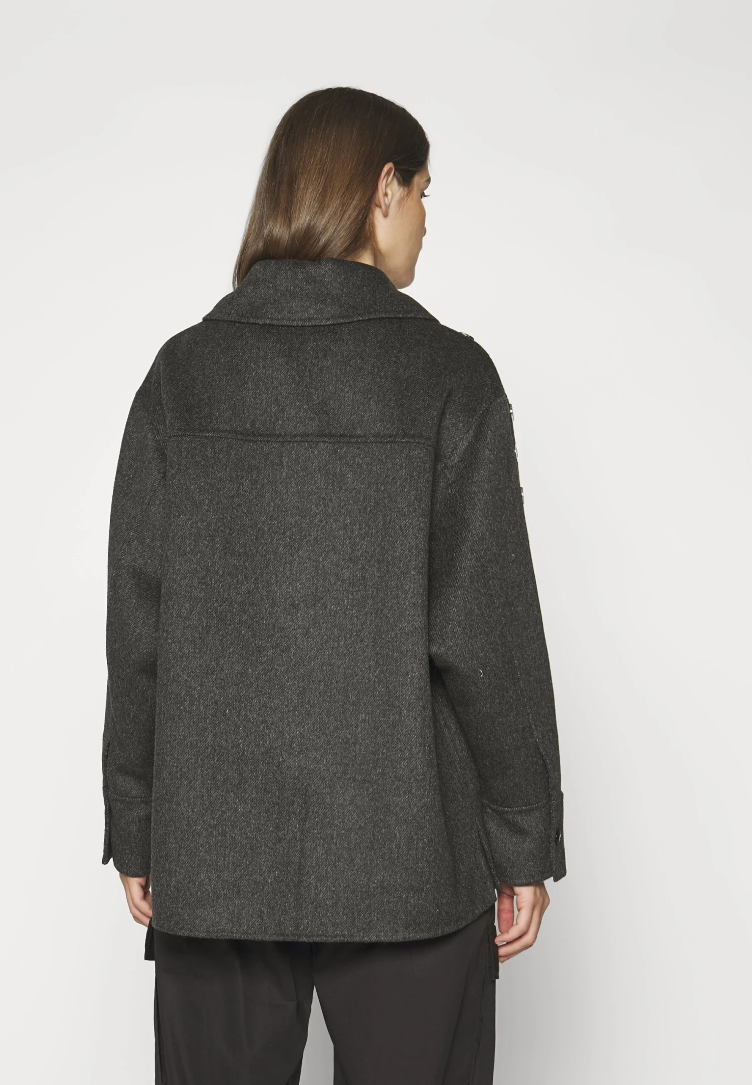 Sandro Oversize Double Face Coat With Eyelet - Halflange Jas - Gris Foncé 4 Sandro Oversize Double Face Coat With Eyelet - Halflange Jas - Gris Foncé - Afbeelding 4